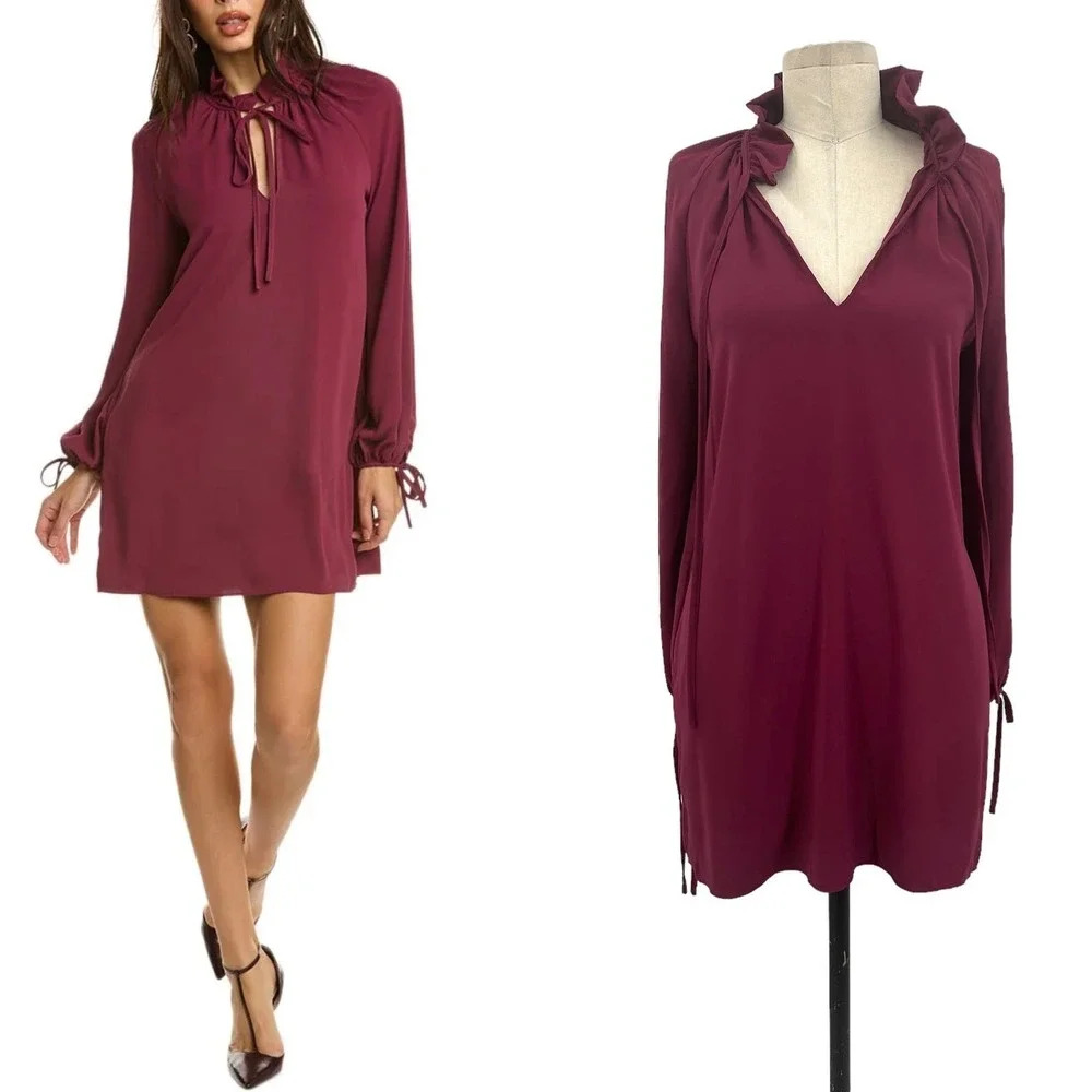 Amanda Uprichard Vittoria Shift Dress Long Sleeve Purple Burgundy Size Small